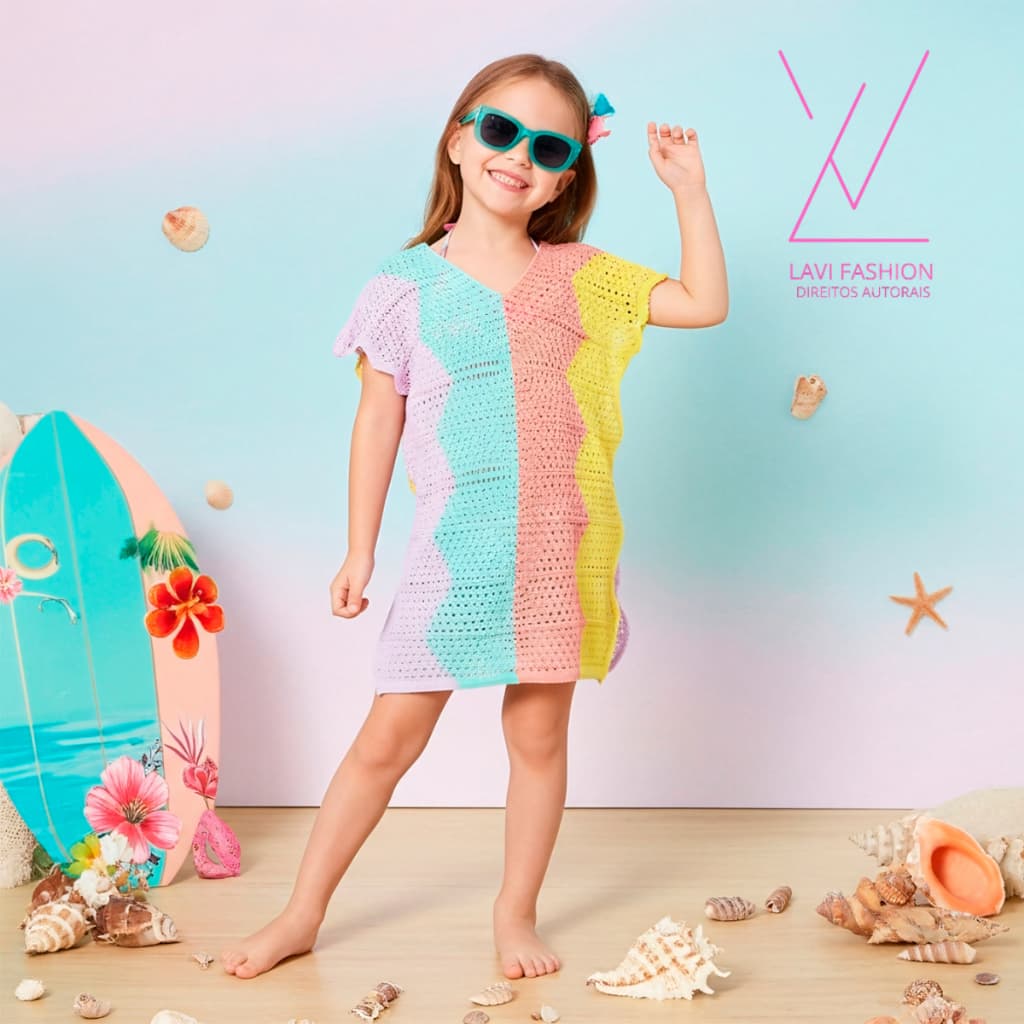 Saída De Praia Infantil Tricô Saída De Banho Menina Moda Praia