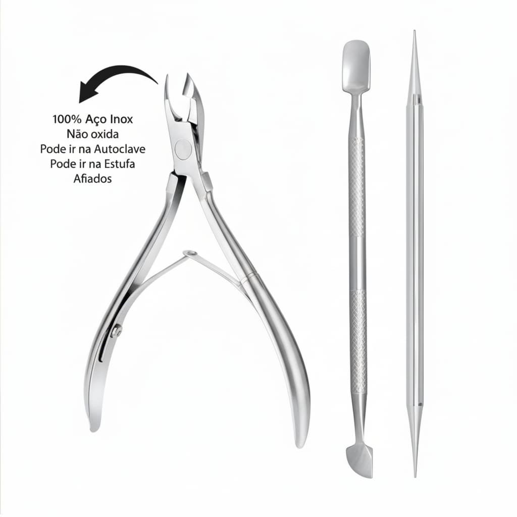 kit manicure alicate de unha e cutícula profissional + espatula inox manicure. Quality top