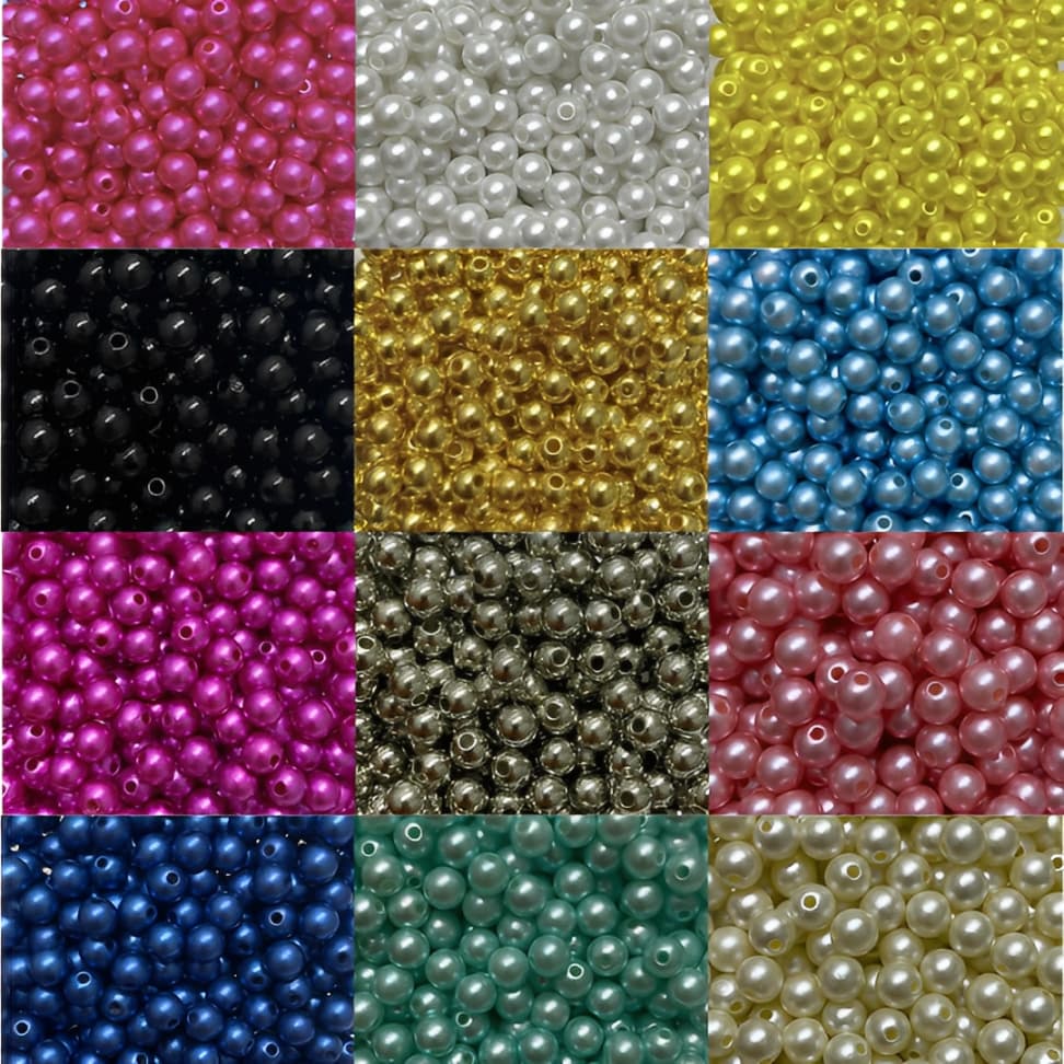 Pérola Abs 8mm 250 500 peças c/Furo Passante para pulseiras, colares, terços, artesanato, miçanga