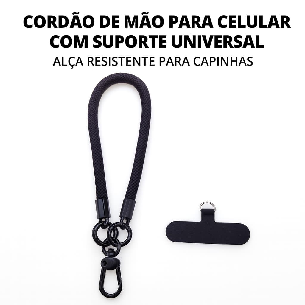 Cordão de Mão para Celular com Suporte Universal – Alça Resistente para Capinhas