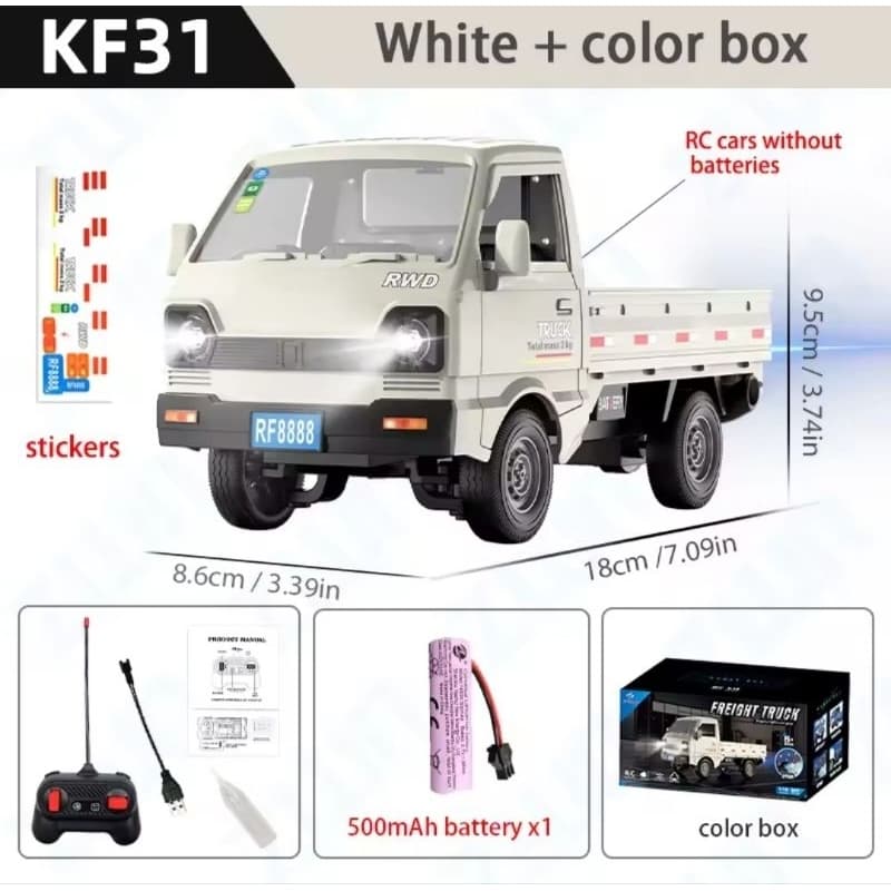 Caminhão Controle Remoto Branco KF31 - Tração Traseira, Faróis Funcionais e Efeito de Fumaça no Escape