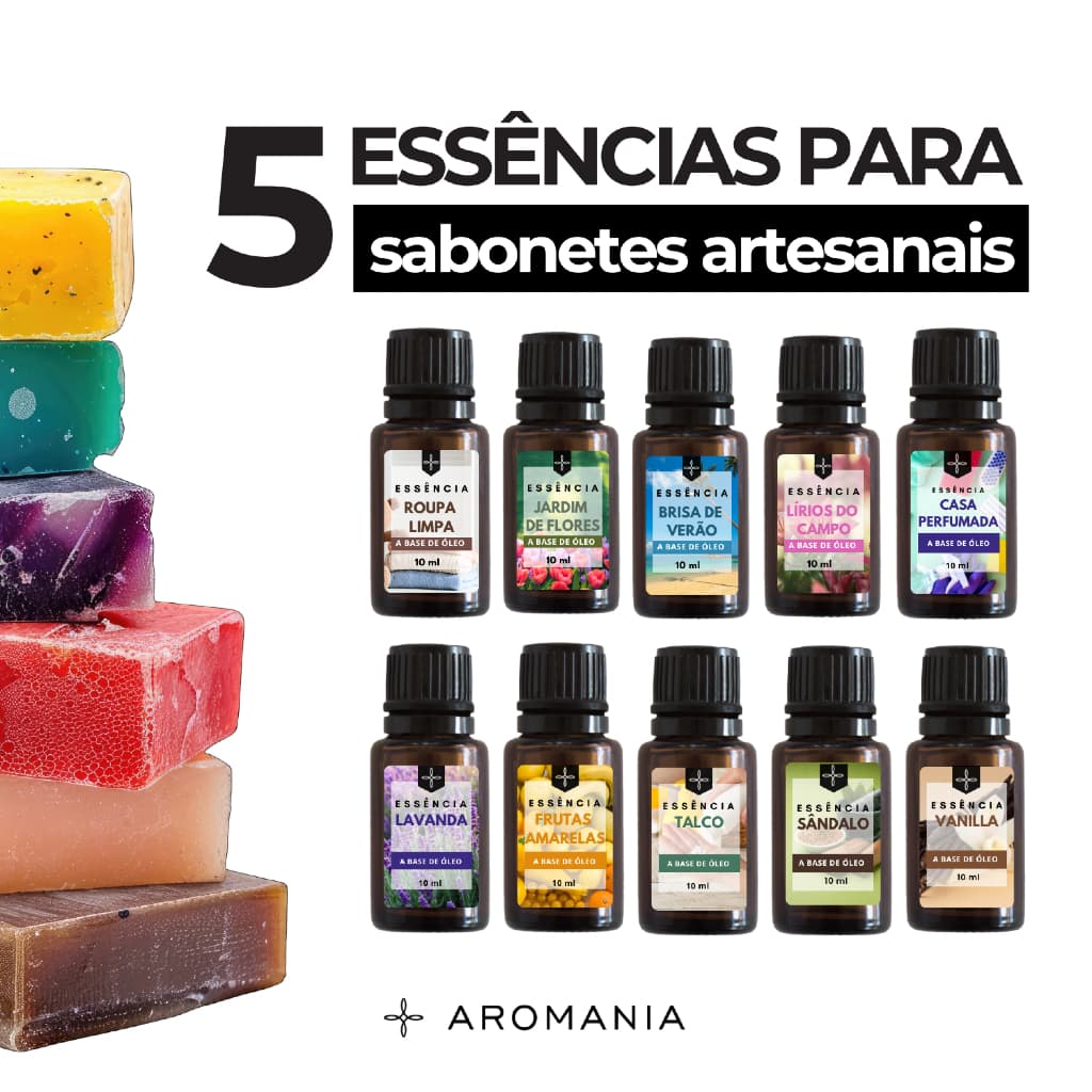 Kit 5 Essências para Sabonete Artesanal – Aromas Premium para Cosméticos e Velas – 10ml
