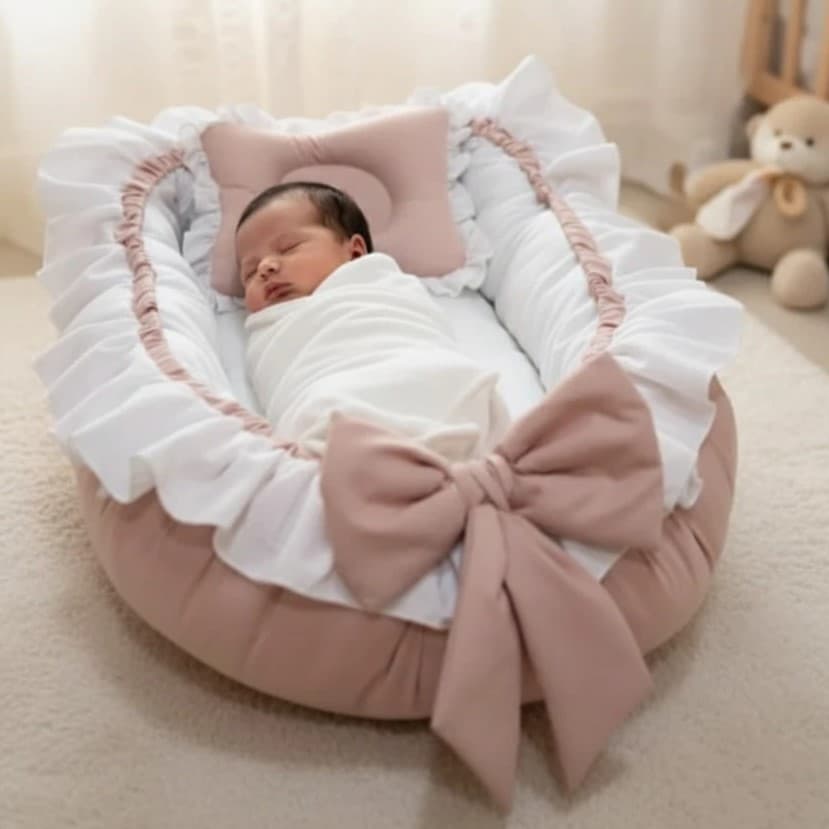 Ninho Redutor De Berço Para Bebe Com Laço E Travesseirinho MENINAS várias cores e temas
