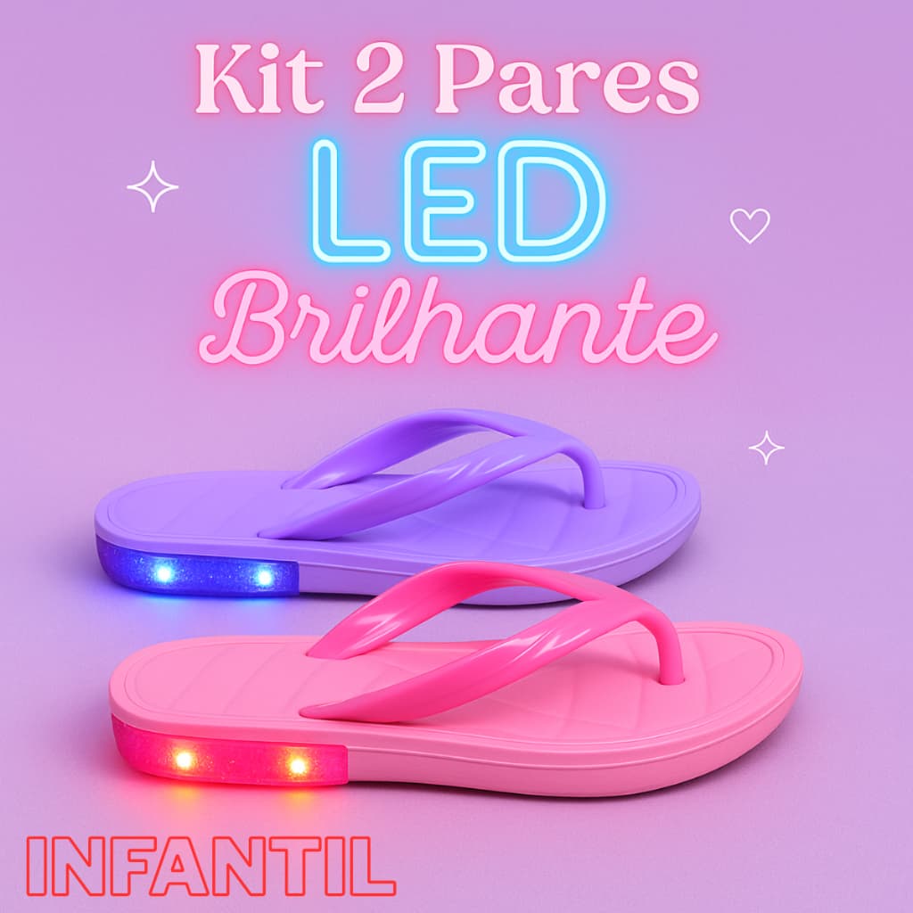 Kit 2 Chinelo Infantil Led Ideal para Praia Piscina e Passeios
