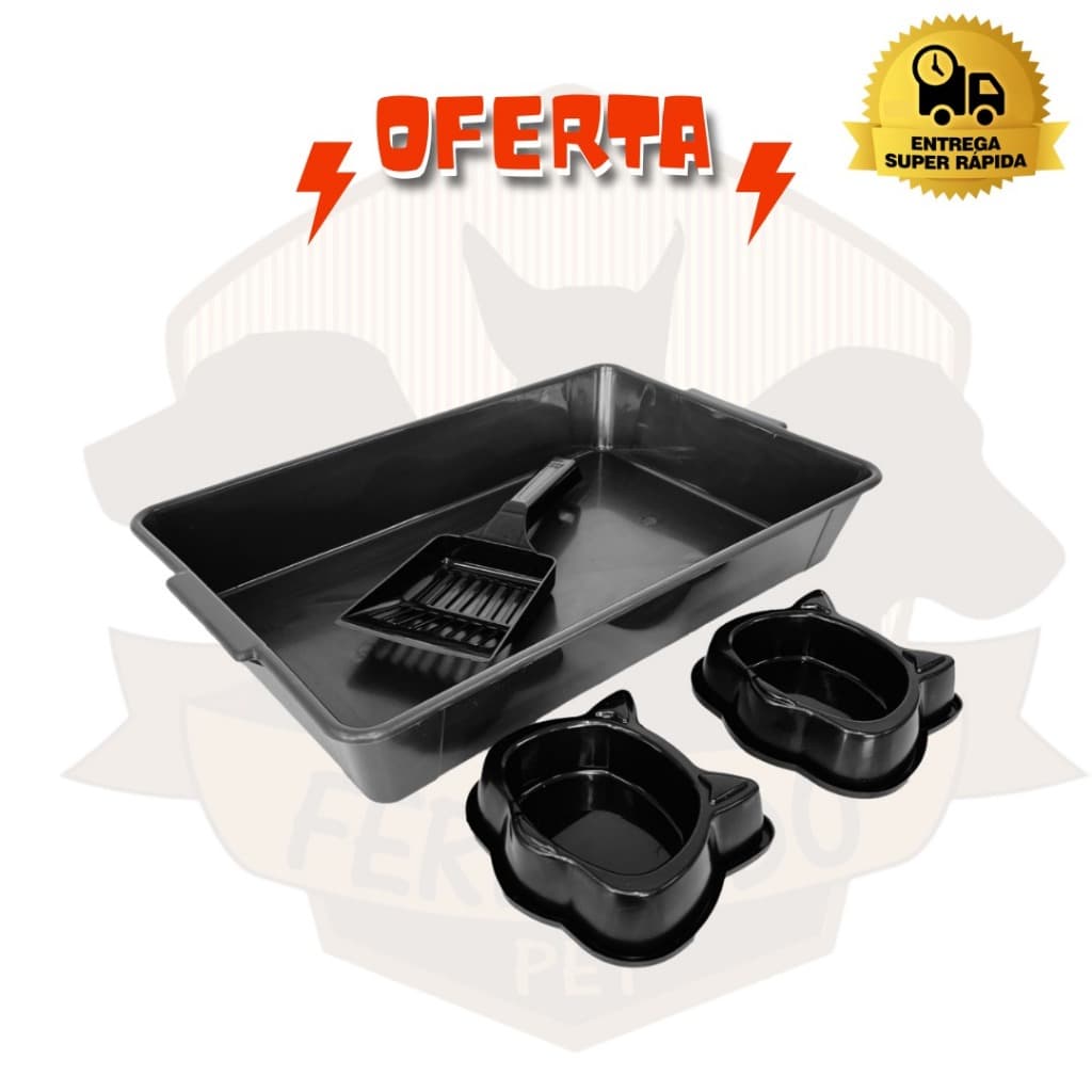 Bandeja para Gato | Bandeja Sanitária para Gato | Caixa de Areia | Bandeja + Pá + Comedouro