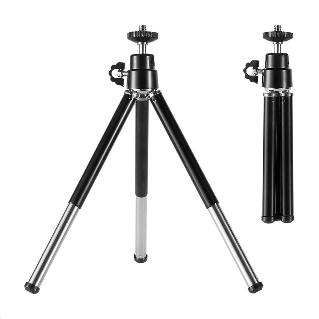 Mini Tripé De Mesa 20cm Sou Foto MTP-001 Para Câmera Webcam Duas Cores Preto E Prata