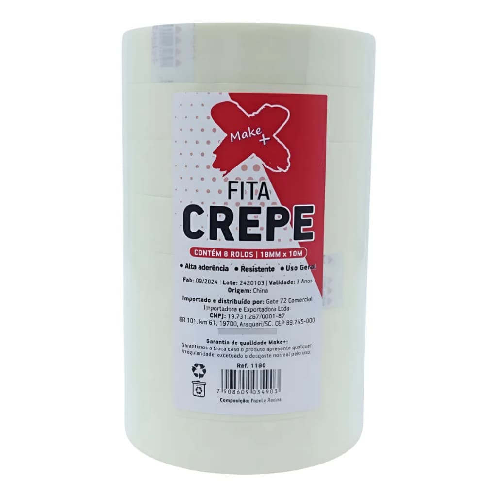 Pacote Com 8 Fitas Crepe 18mmx10m 12mic Alta Aderência Transparente Lisa