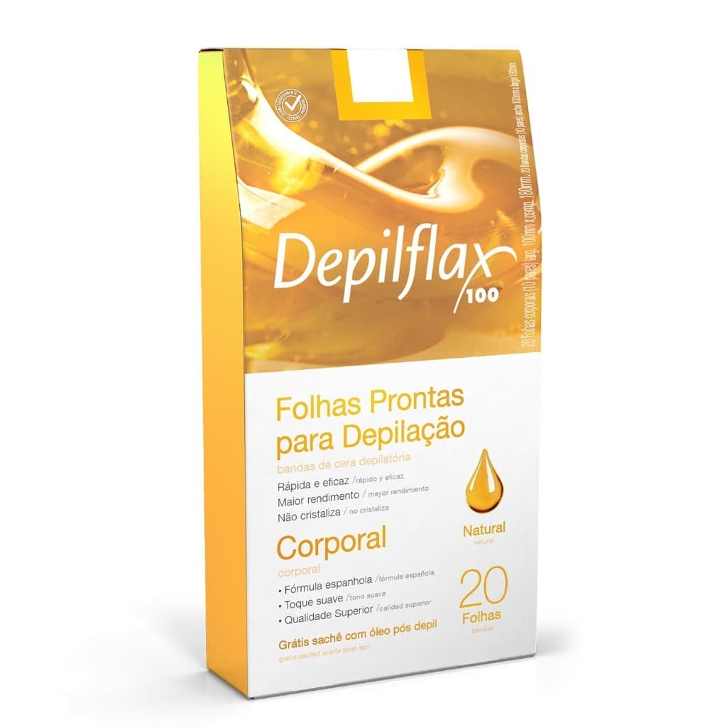 Folhas Prontas de Cera Depilatória Corporal 20 unidades Natural Depilflax