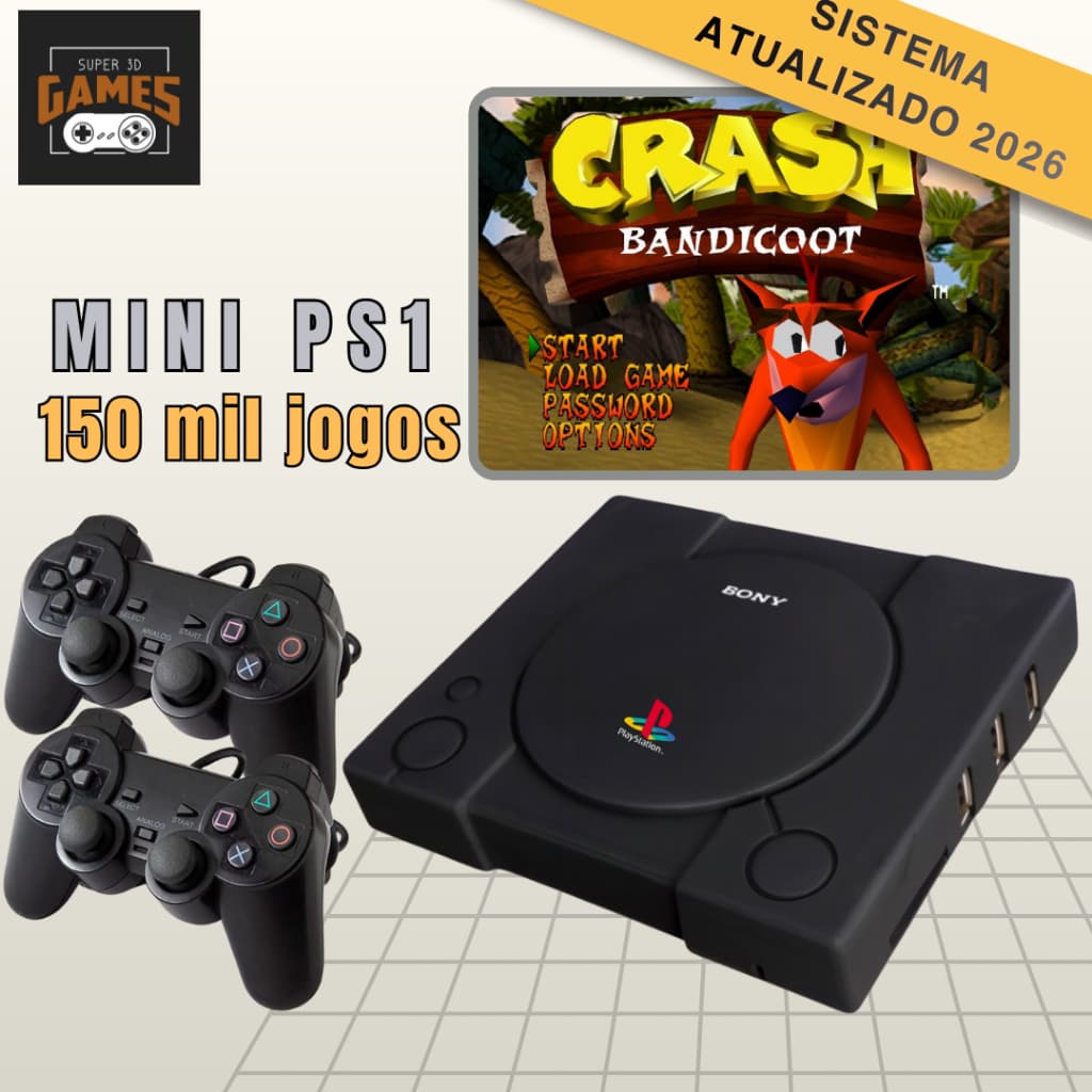 Super video game PS1 Classico Preto 150 mil jogos Super 3D Games