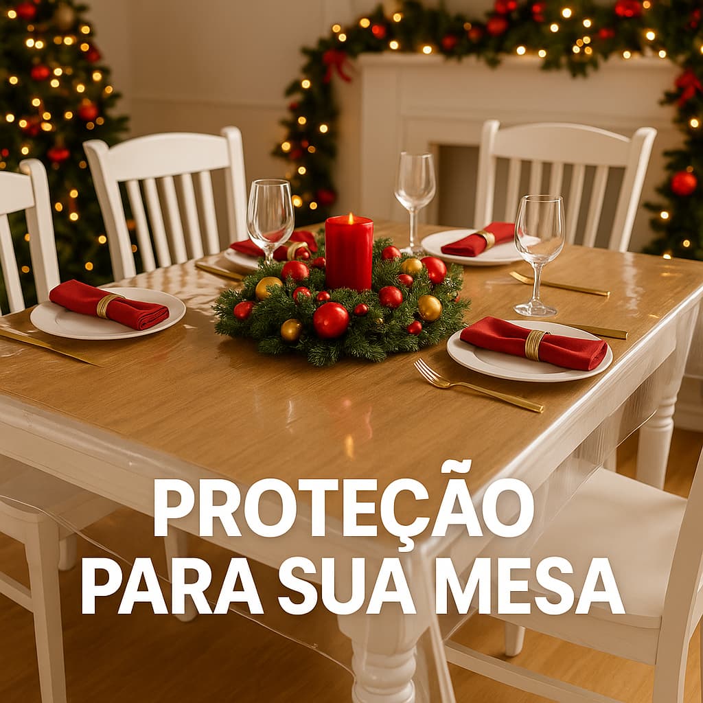Toalha de Mesa Transparente Premium 0,10mm – Impermeável e Resistente – Perfeita para Mesa Posta e Festas