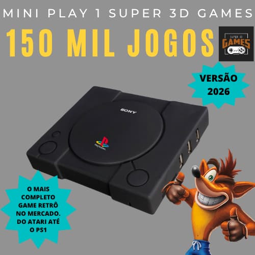 Super video game PS1 Classico Preto 150 mil jogos Super 3D Games