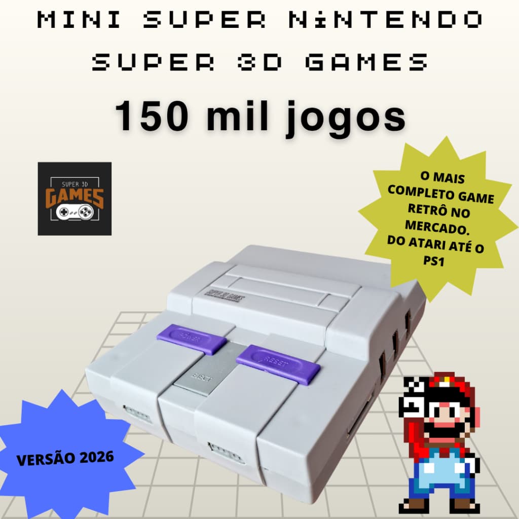 Game Console Retro Super Nintendo 3D Games Com 150 Mil Jogos Classicos Com 2 Controles