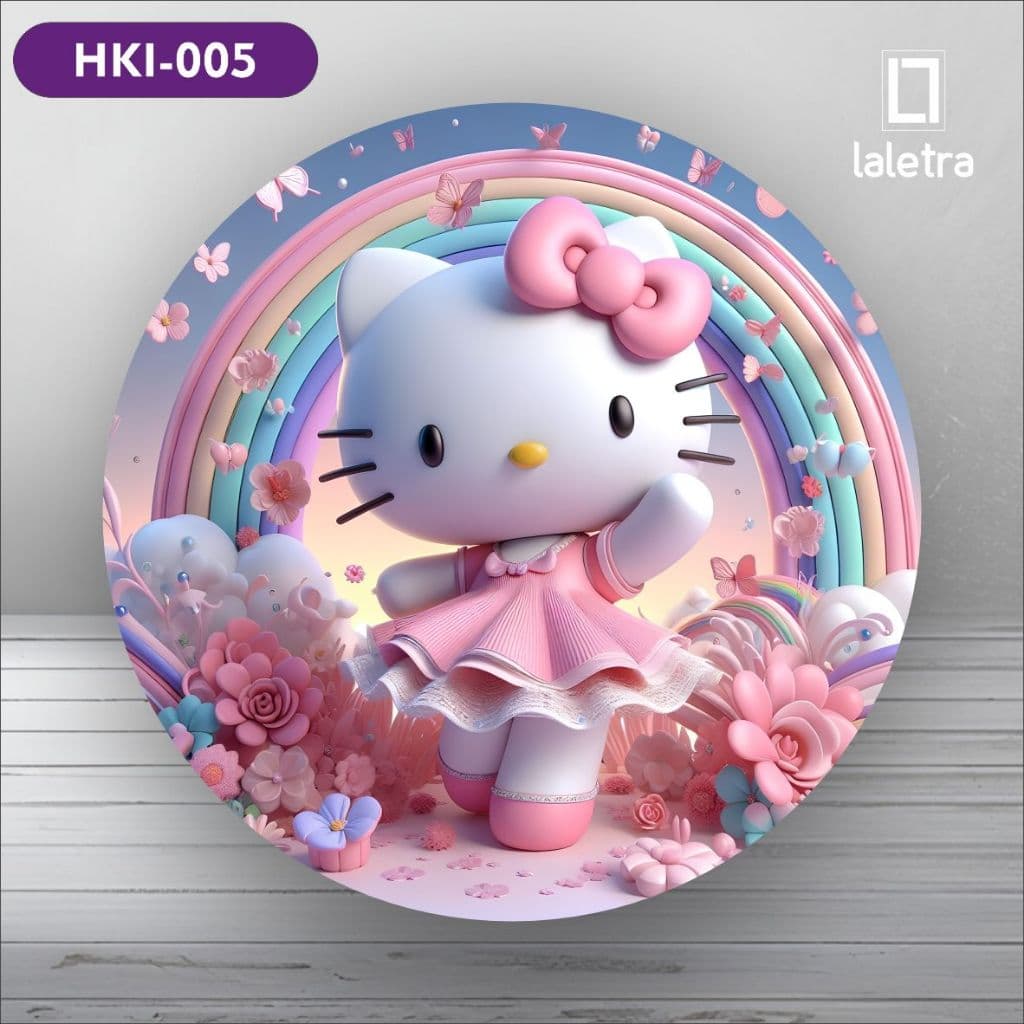 Capa Painel Redondo de Festa Veste Fácil Sublimados Tema Hello Kitty Decoração Exclusiva.