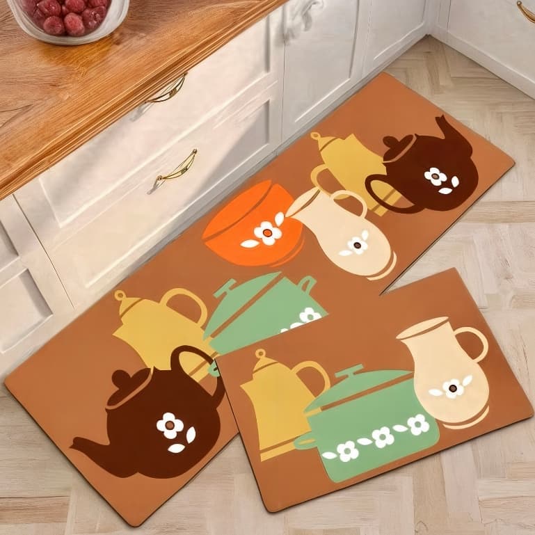 Kit Tapete Jogo Passadeira Belga Cozinha Antiderrapante Emborrachada 2 Peças