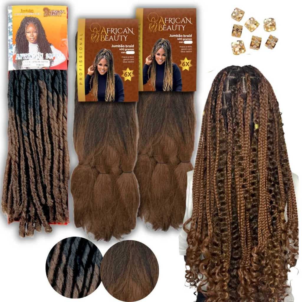Kit Gypsy Braids 2 Jumbo African + 1 Nina Softex 70g Trança