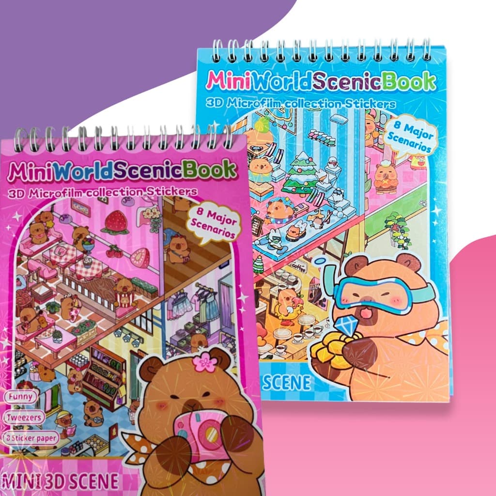 Caderno Adesivo 4/6/8 cenários para montar e decorar Figurinhas Capivara Paisagismo Livro Interativo