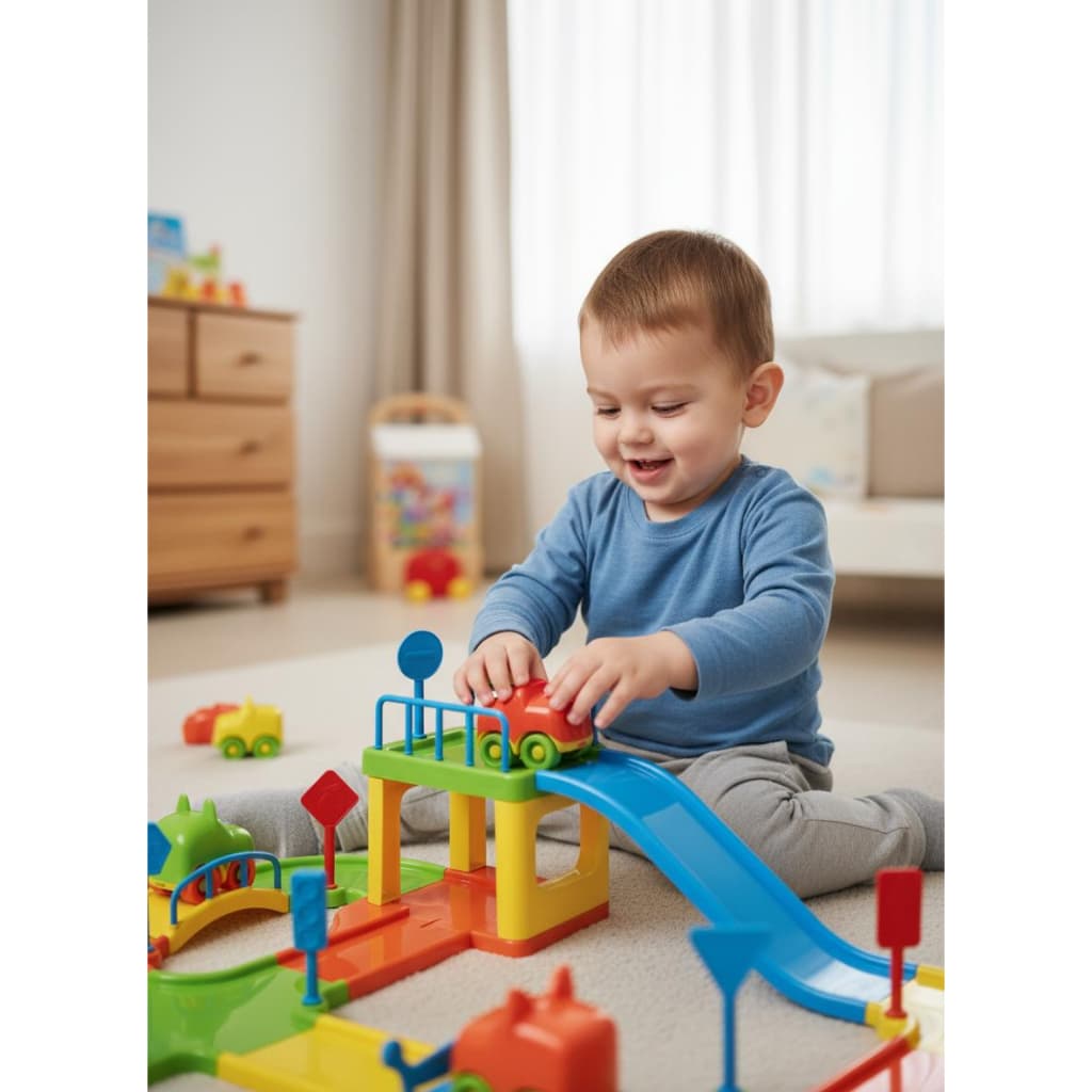 Pista De Carrinhos Infantil Corrida Baby Animal 37 Peças Brinquedo Montável Com 2 Carrinhos Rampa Garagem Presente