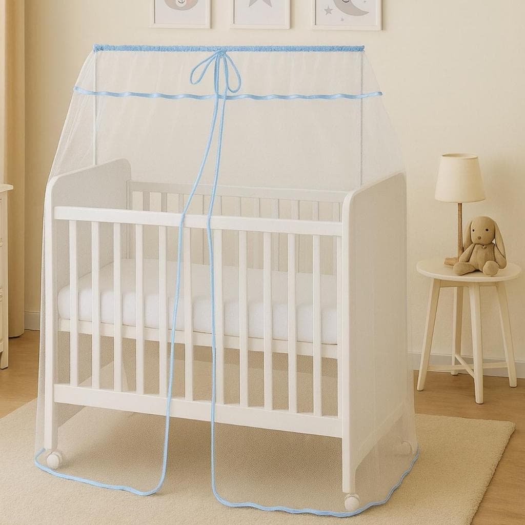 Mosquiteiro Para Mini Berço Menino Azul Véu Mini Berço