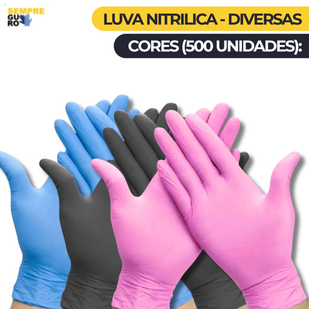 500Uni. de Luva Nitrílica Descartável | Preto Azul ou Rosa - Proteção e Eficiência