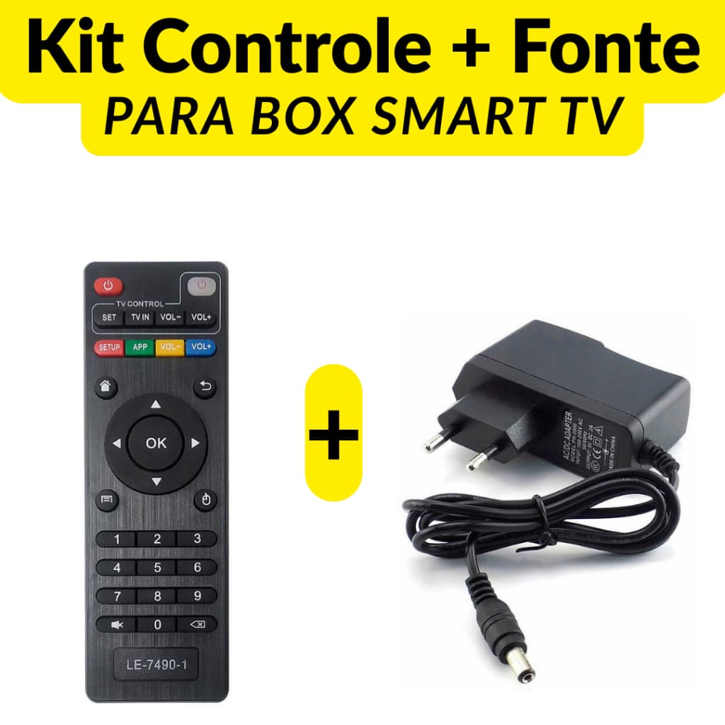 Kit Controle Universal + Fonte Bivolt para Smart Box TV