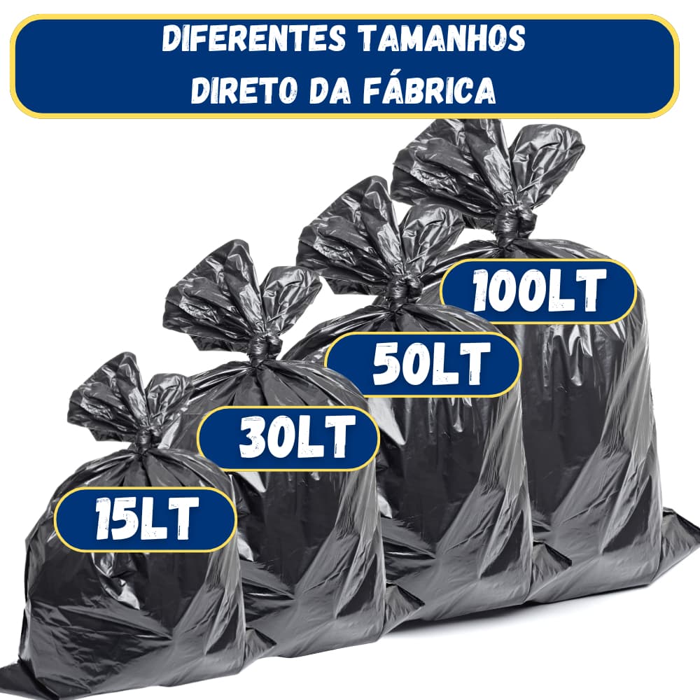 Saco de lixo resistente com 50 ou 100 unidades Preto Direto da Fábrica 15, 30, 50 e 100 LITROS