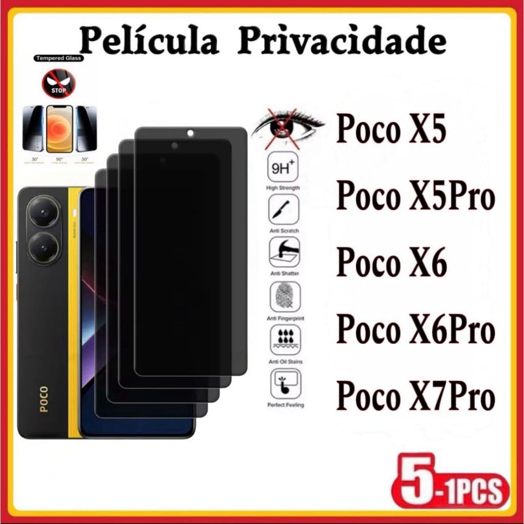 Película Privacidade 3D  Vidro Temperado Anti Spy Xiaomi Redmi Poco X7Pro Poco X6 X6Pro PocoX5 X5Pro