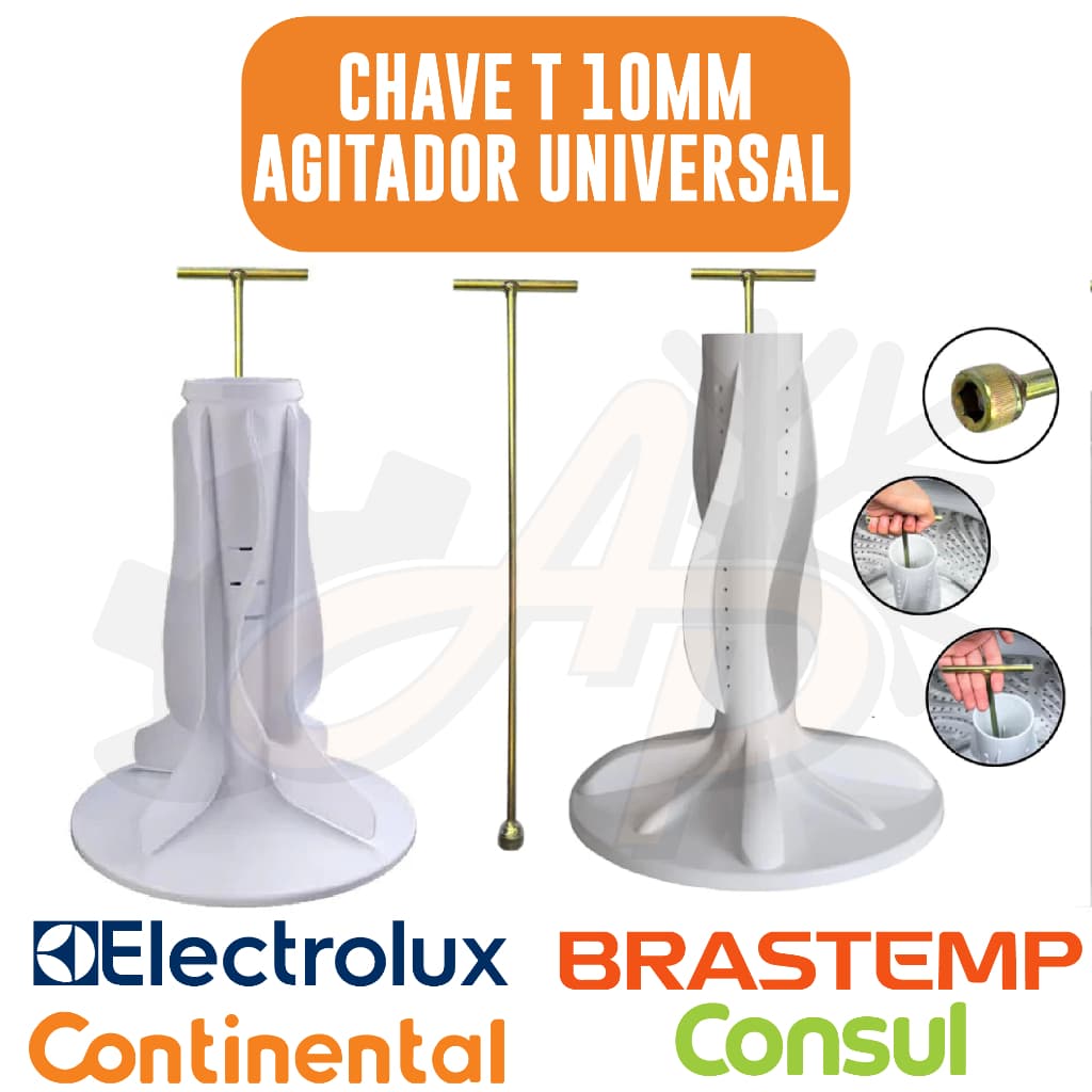 Chave T 10mm Longa Universal 48cm / 62cm para Agitador Lavadora de Roupas todas principais marcas