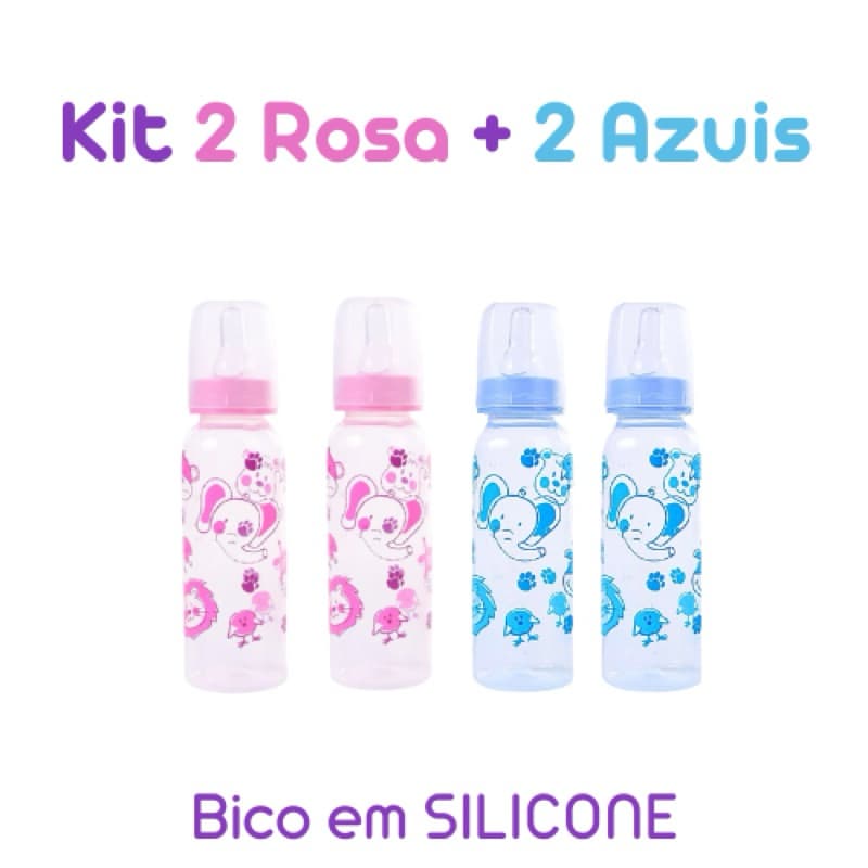Kit mamadeira menina menino mamadeira com bico em SILICONE livre de BPA 240ml antivazamento | kit 2, 3 ou 4 mamadeiras