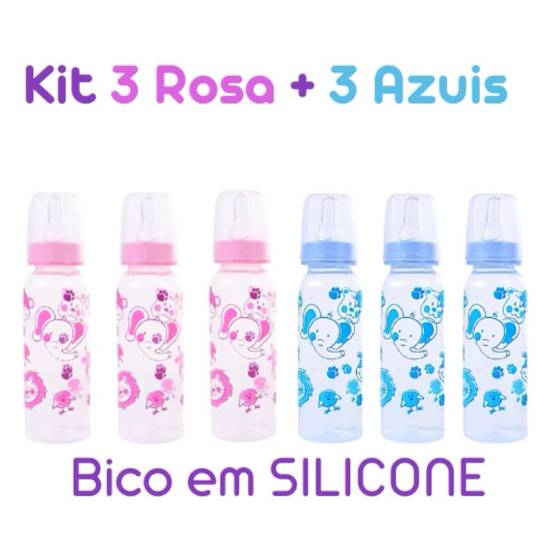 Kit 3 ou Kit 6 Mamadeiras Barato Menino e Menina Petita Anplas 240ml livre de BPA bico em SILICONE | Cha de bebe