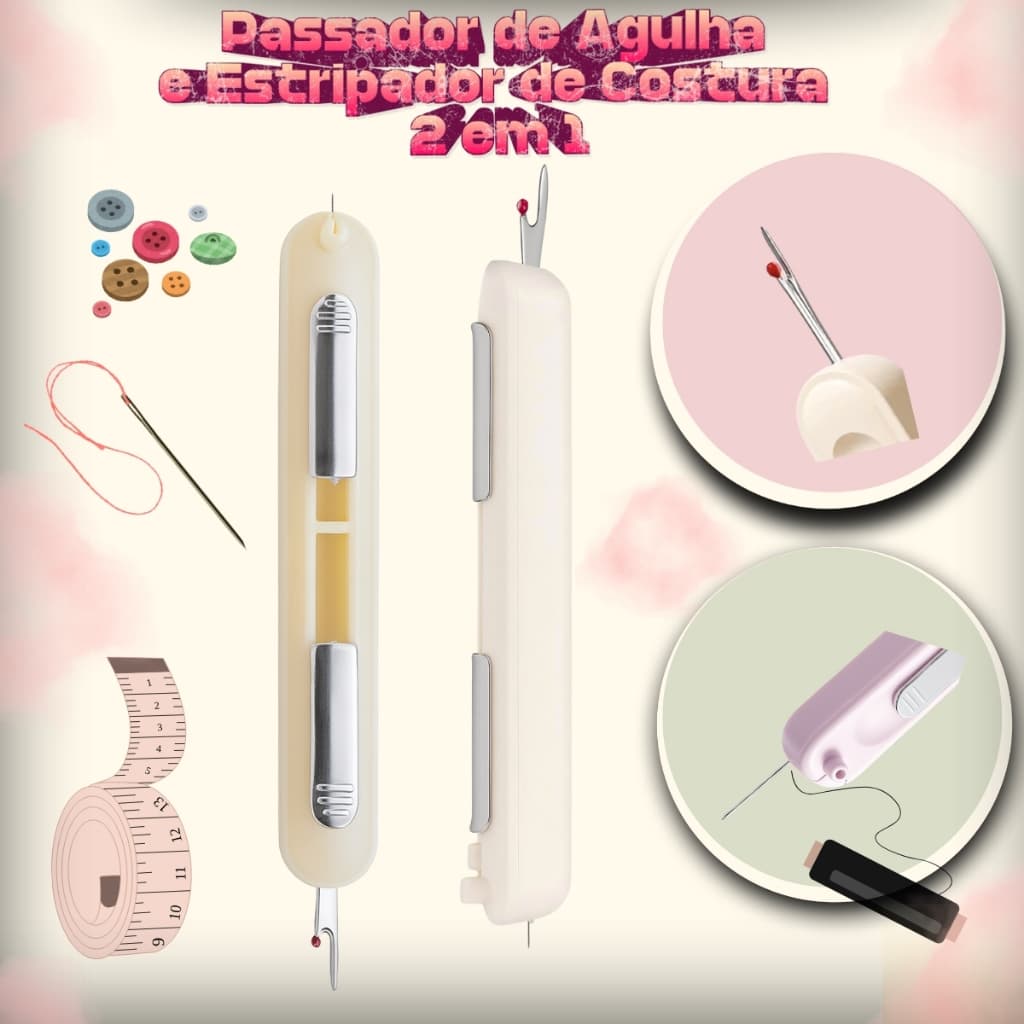 Passador de Linha na Agulha + Estripador Ferramenta 2 em 1 Prática de Costura