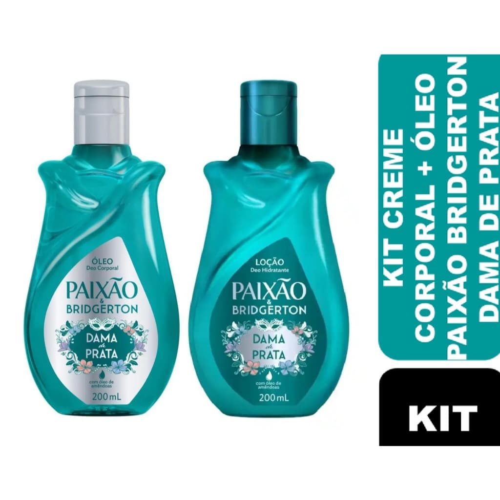 Kit Paixão & Bridgerton Dama de Prata: Óleo Corporal 200ml + Hidratante Corporal 200ml
