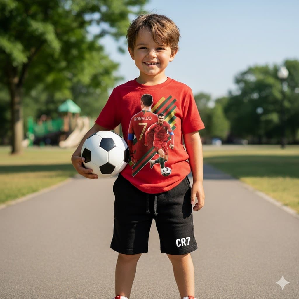 Conjunto CRISTIANO RONALDO gremio fluminense Infantil Juvenil Menino Estiloso CR7 Camisa E Bermuda + Bola