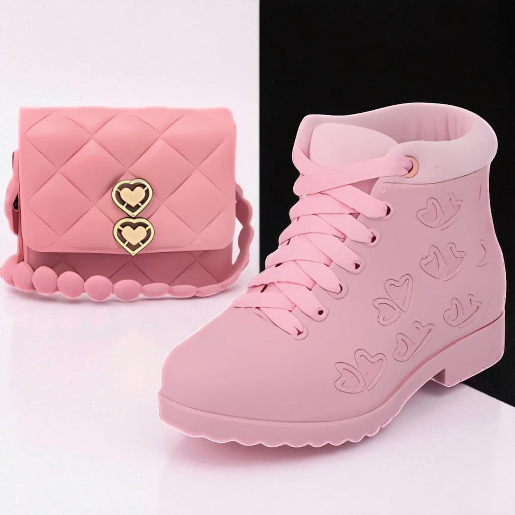 Conjunto Infantil Feminino | Bota + Bolsinha Coração | Confortável e Impermeável - Sal e Luz