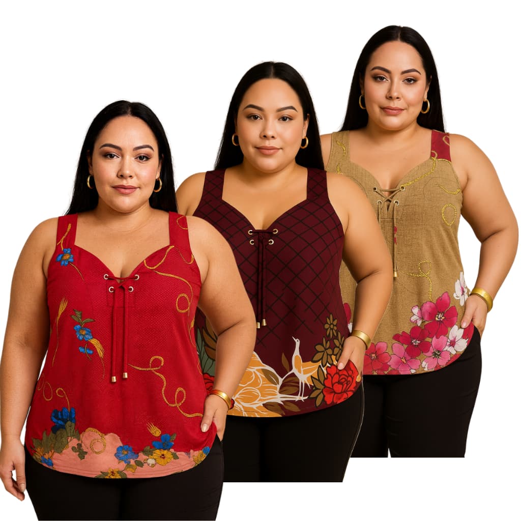 Regata Feminina Liganete Malha Fria Plus Estampada Soltinhas