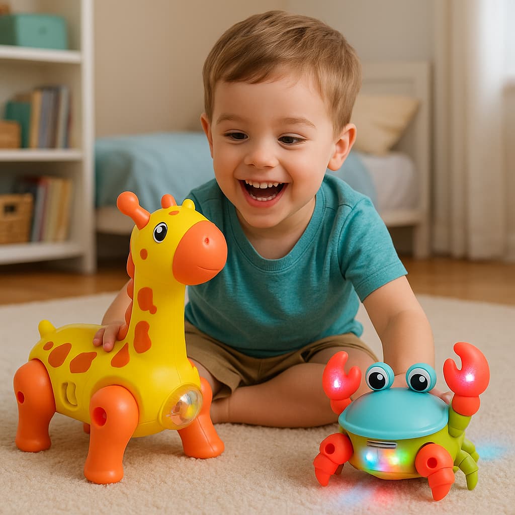 Kit Brinquedo Caranguejo Fujão + Girafa Dançarino Musical Brinquedo Infantil Interativo Sensorial