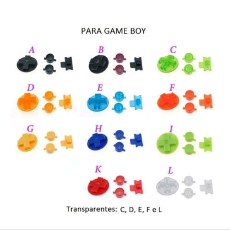 Botões para Game Boy DMG, Color, Advance ou Advance SP com ou sem borrachas