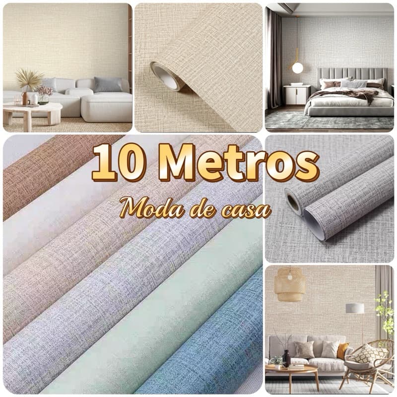 Papel de Parede Modelo Linho 10 METROS x 45CM Adesivo Autocolante para Sala, Quarto