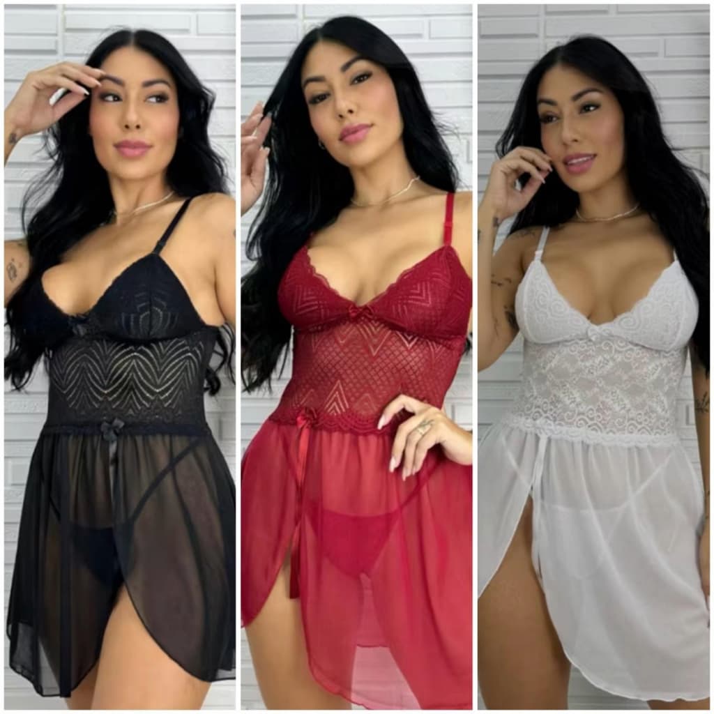 Camisola de Renda Linha Sexy Noite com Calcinha