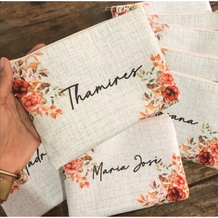 10 Necessaire Slim Personalizada c/ nome - Floral Terracota + cores