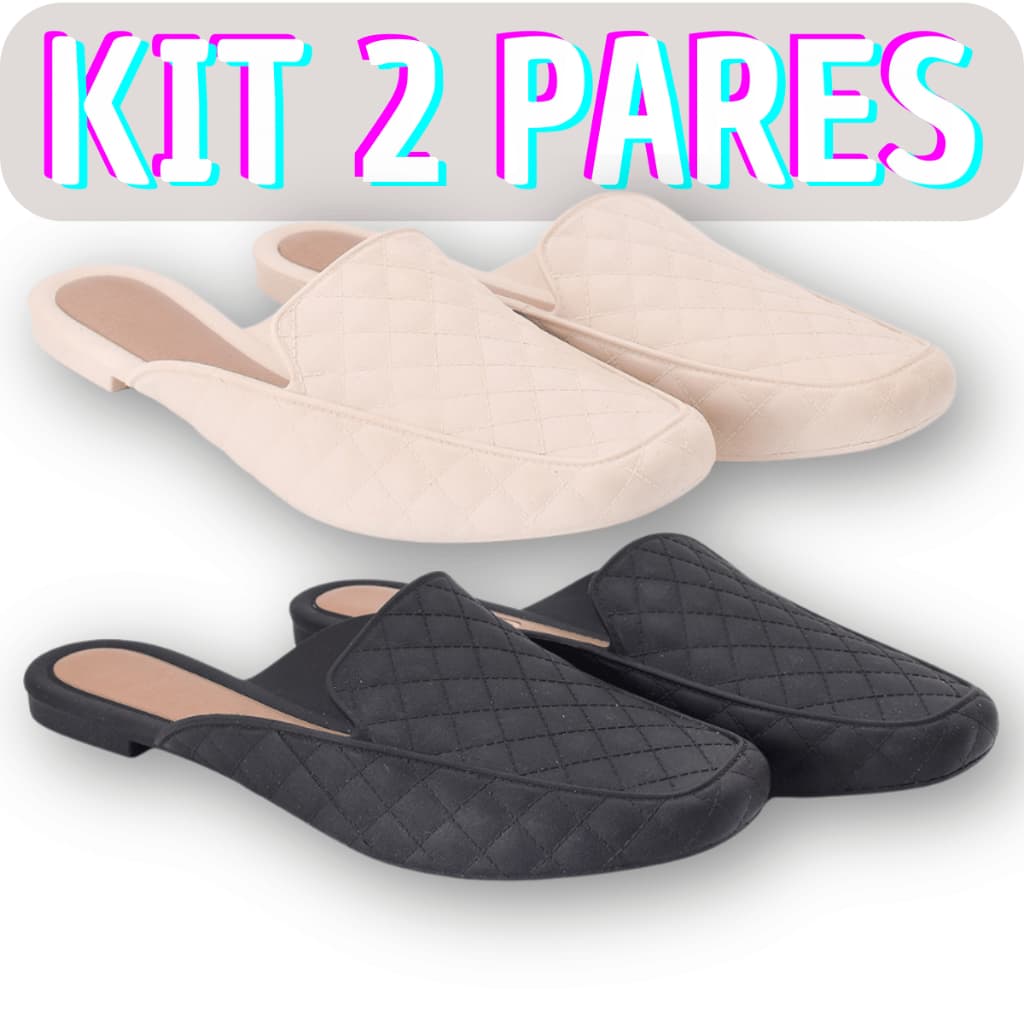 kit 2 Rasteirinha Mule Feminina Rasteira Macia Confortável Tendência