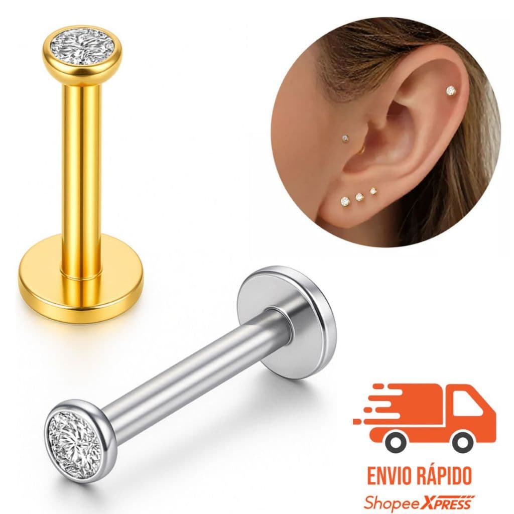 Piercing Titânio Ponto Luz Zircônia Helix Conch Labret Pvd