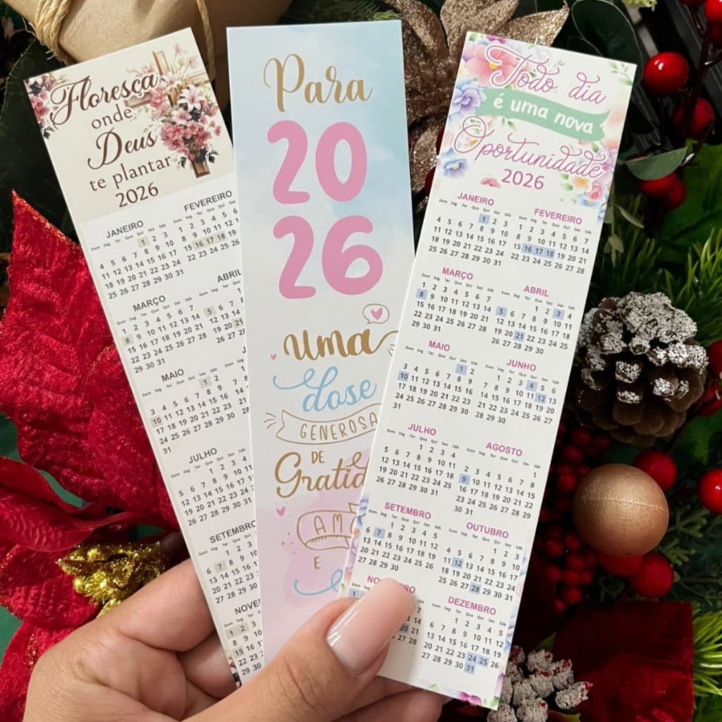 100 Marca página com calendário 2026 - Tudo vai dar certo - Pronta entrega