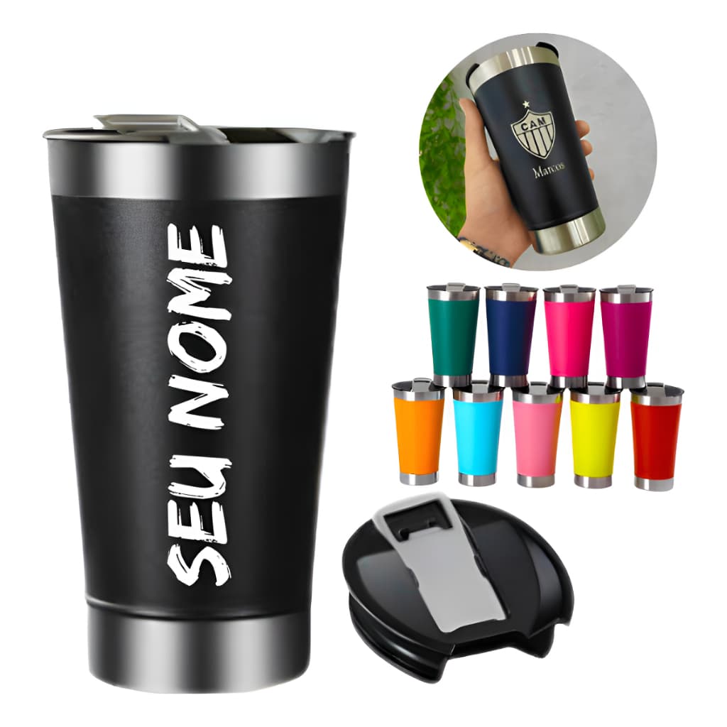Copo Térmico personalizado com seu NOME, LOGO,DESENHO,TIME do seu coração com tampa e abridor 473ml