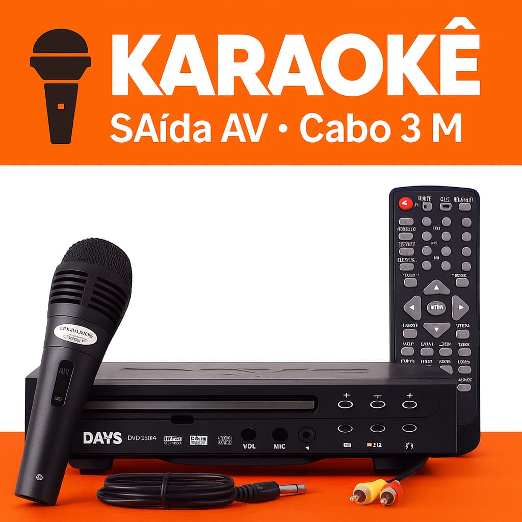 DVD Player com Karaokê Days DYD-2500LK • Saída AV • Bivolt • TVs Antigas