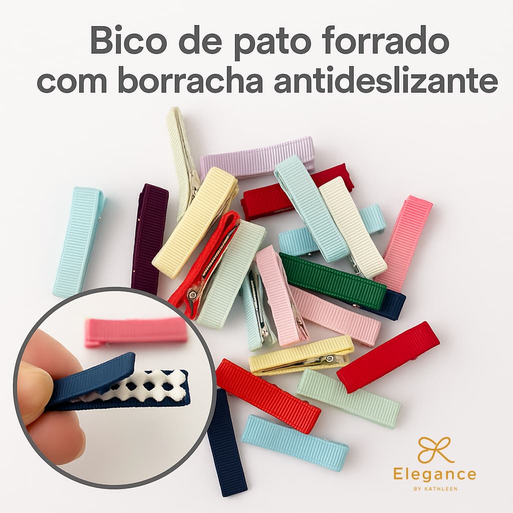 Kit 10/20/30 e 50 Bicos de Pato 4,5cm Forrado Antideslizante Presilha Encapada para Laços, Tiaras
