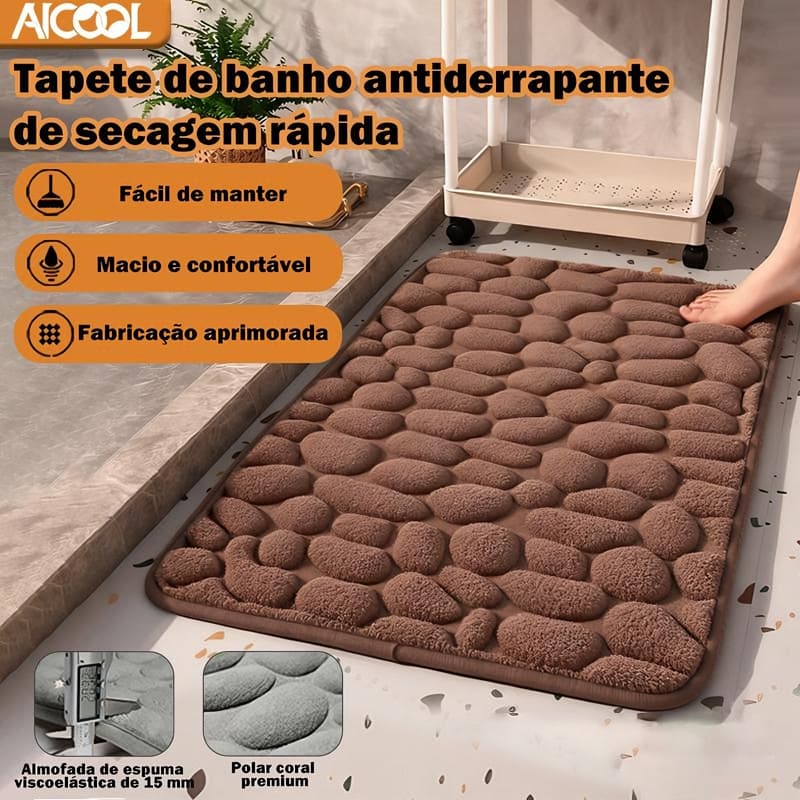 Tapete de Banho AICOOL KIT1-KIT3 Antiderrapante e Absorvente, Padrão Pedra 60x40cm, Conjunto para Banheiro