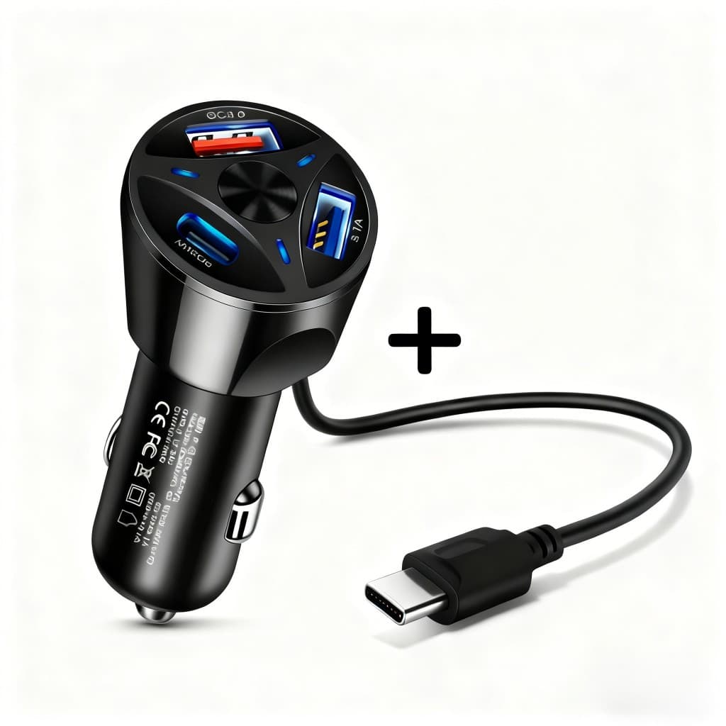 Carregador Veicular Turbo USB 3.0 USB-c USB 3.1A Carregamento Rapido 55w-Inclui cabo de carregamento