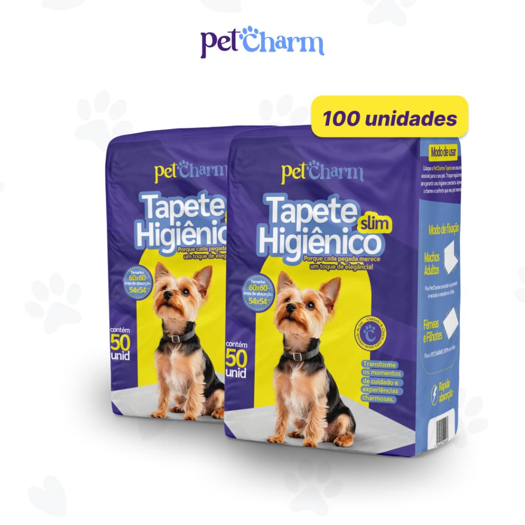 Kit Tapete Higiênico 10 até 100 unidades PetCharm Slim  -Tamanho 50cm x 60cm Para Cachorros