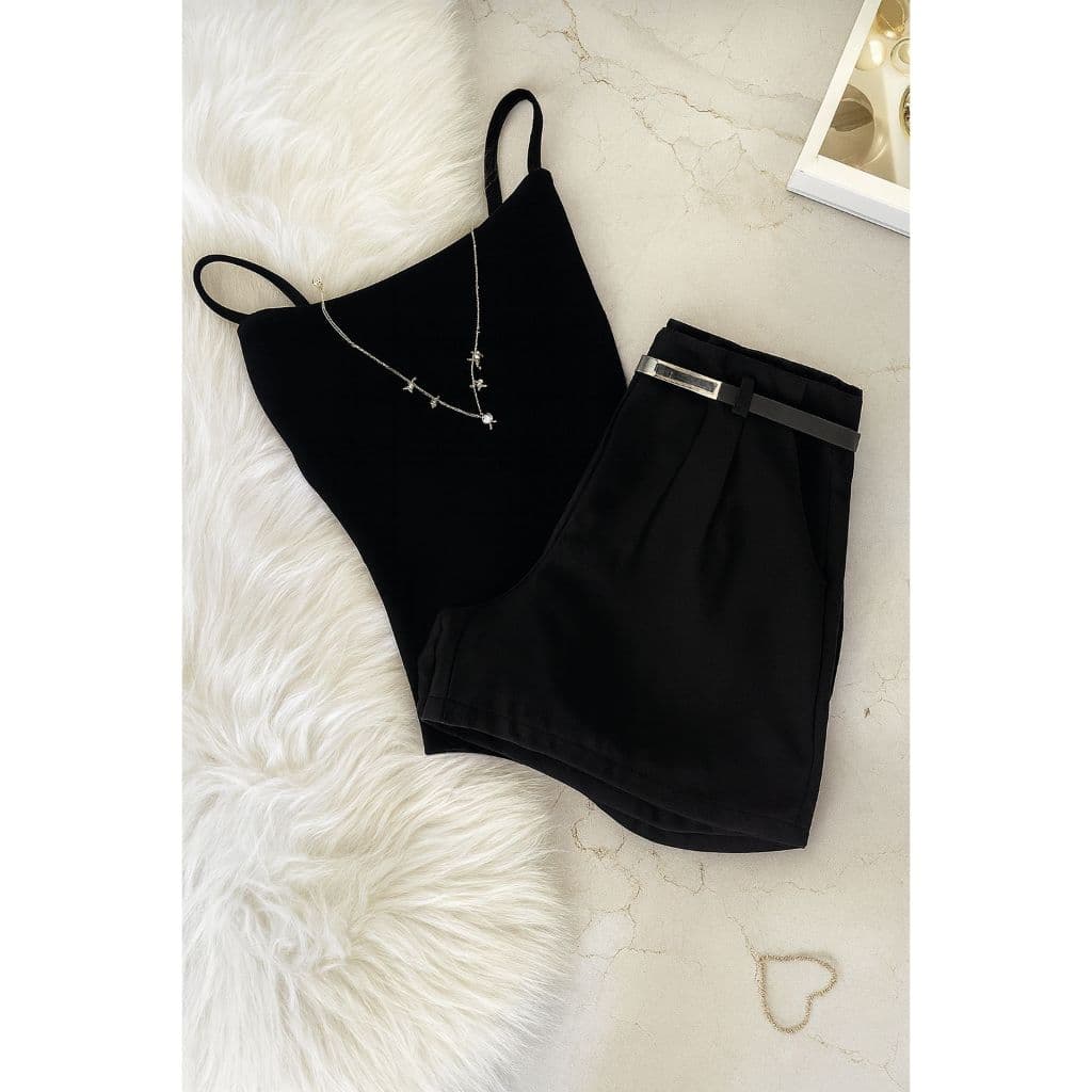 Conjunto Body Alcinha+ Short Alfaiataria Com Cinto Inspiração Moda Blogueira