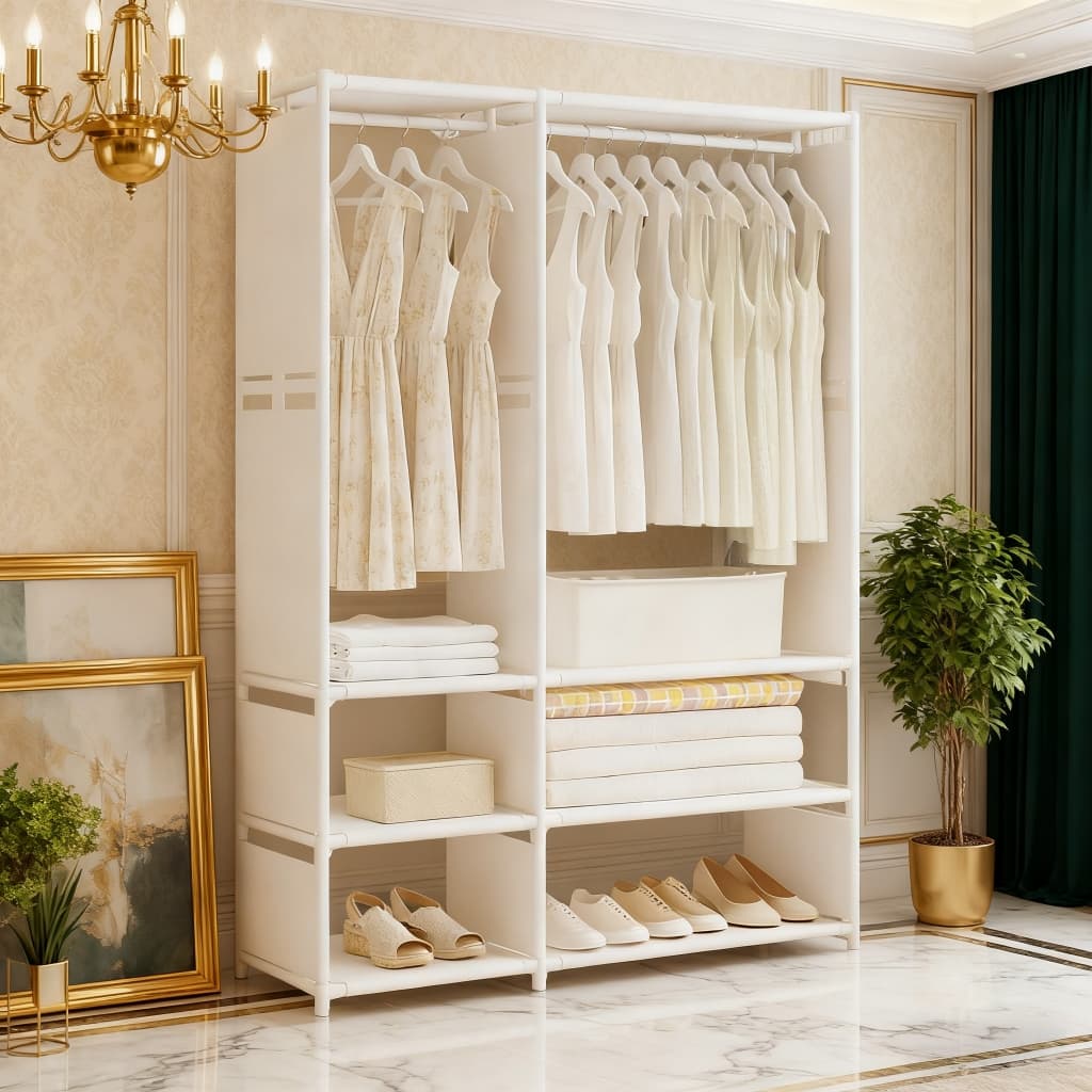 Guarda Roupa Portátil Modular Aberto Casal Cabideiro Organizador Montagem Fácil